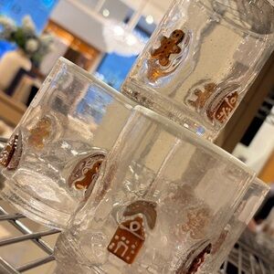 Pottery Barn Gingerbread Icon Drinking Glasses Set of 4 Icon Tumblers